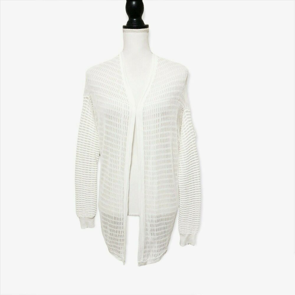 One Grey Day Cocoon Cardigan Sweater Knit Open Front White Sz S Back Slit
